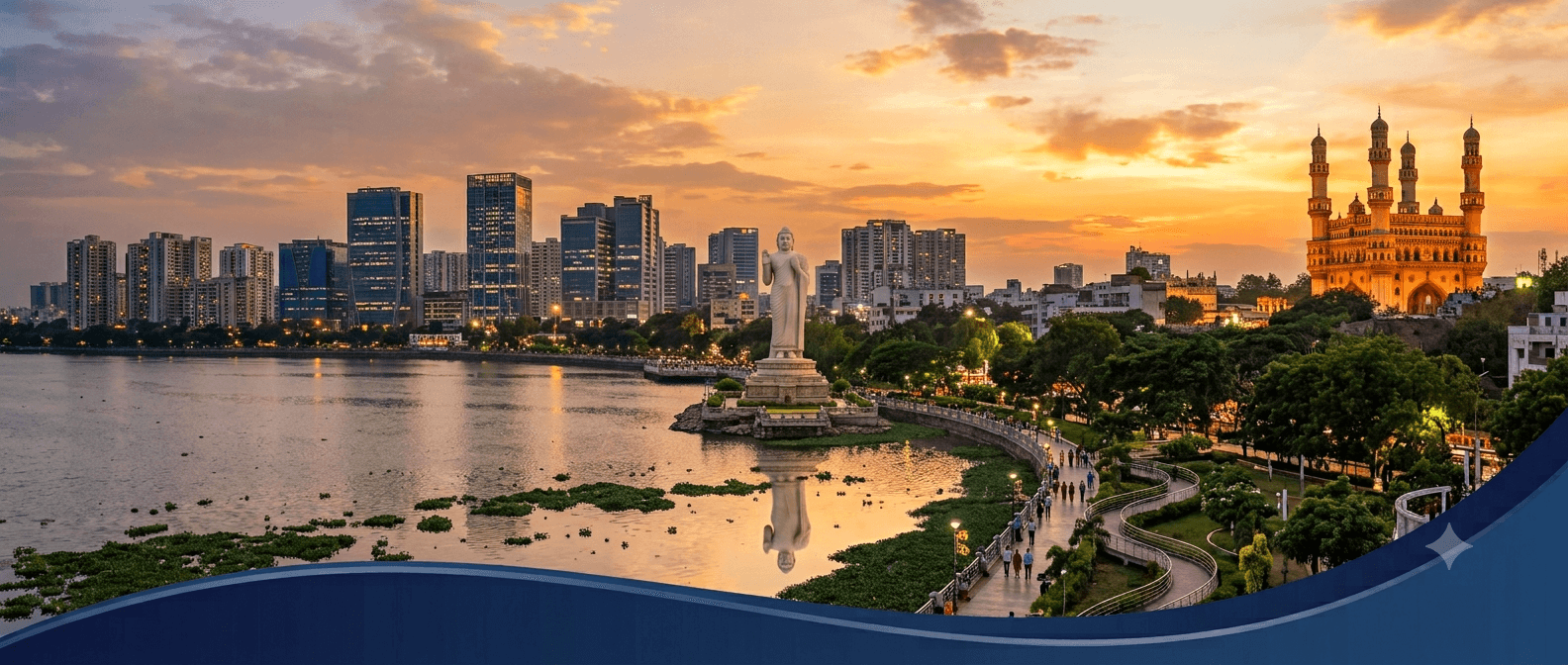 Hyderabad skyline at sunset